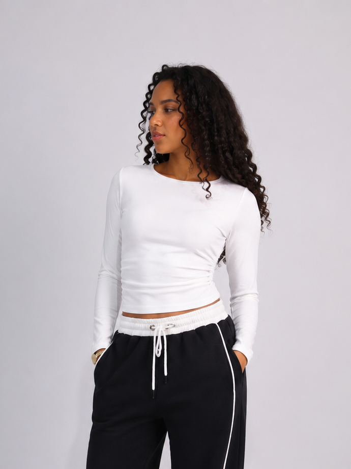 Boatneck Side-Ruched Top