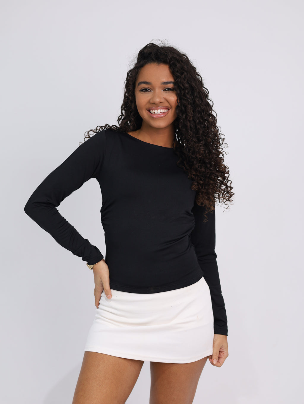 Boatneck Side-Ruched Top