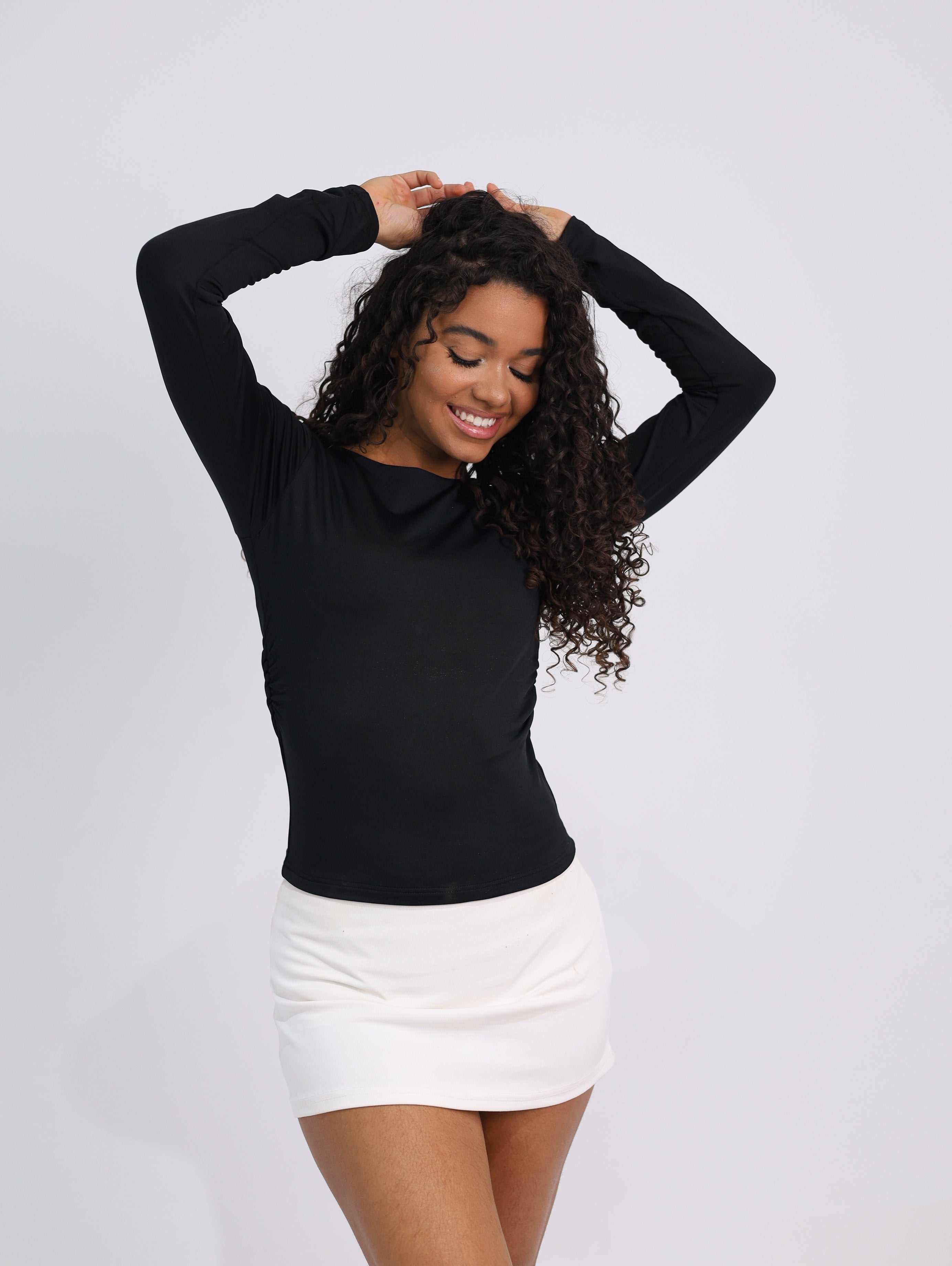 Boatneck Side-Ruched Top