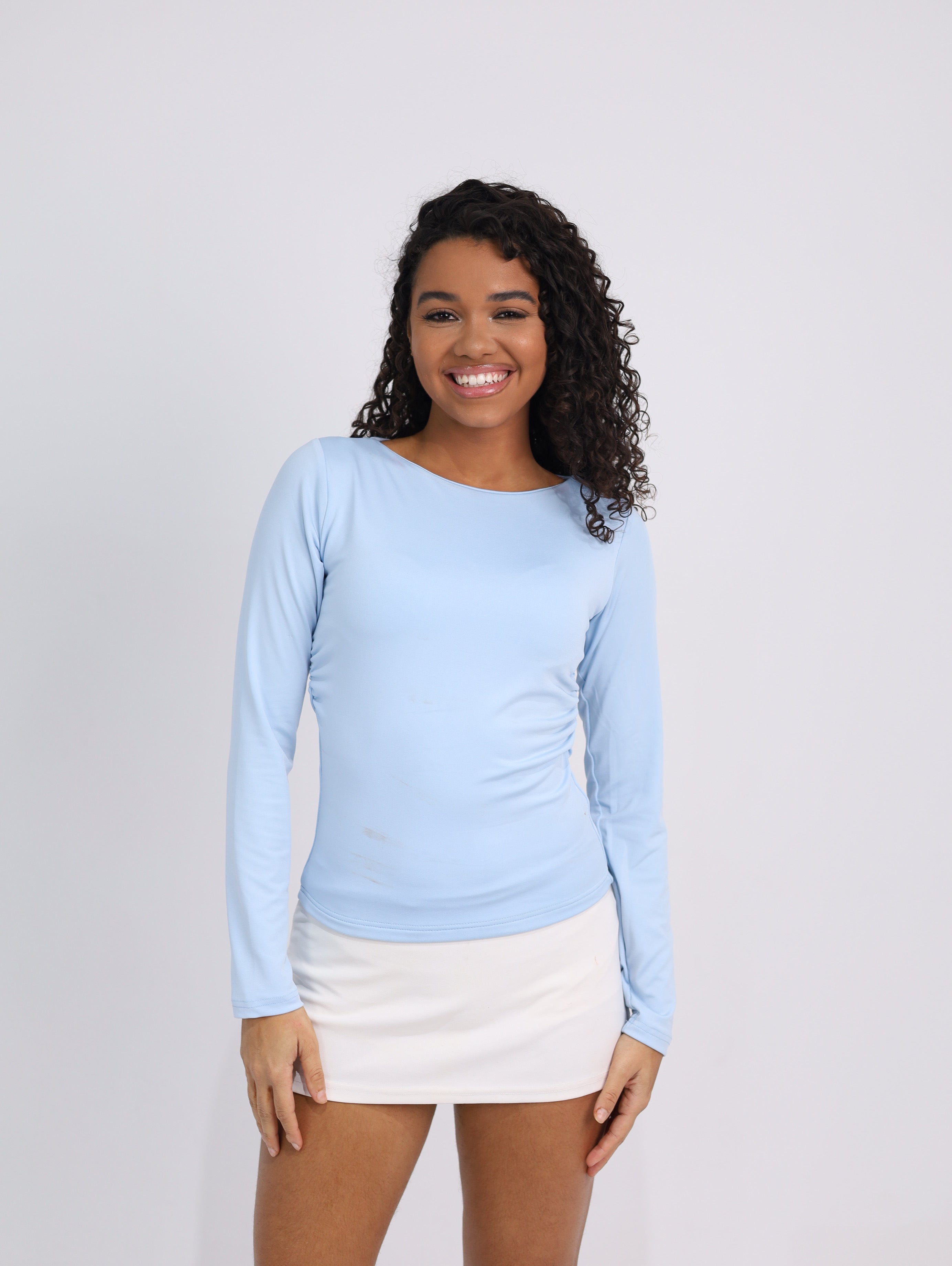 Boatneck Side-Ruched Top