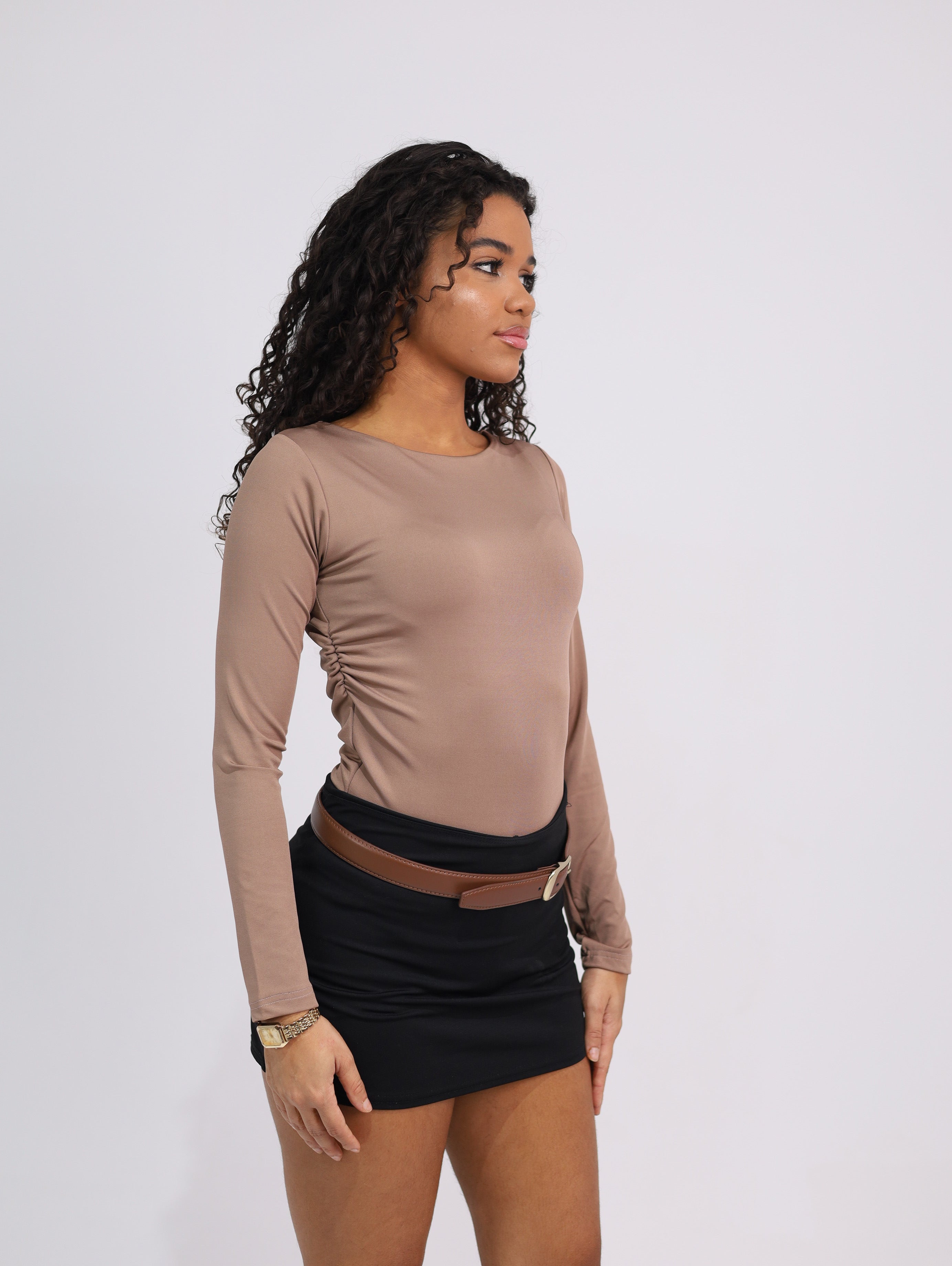 Boatneck Side-Ruched Top