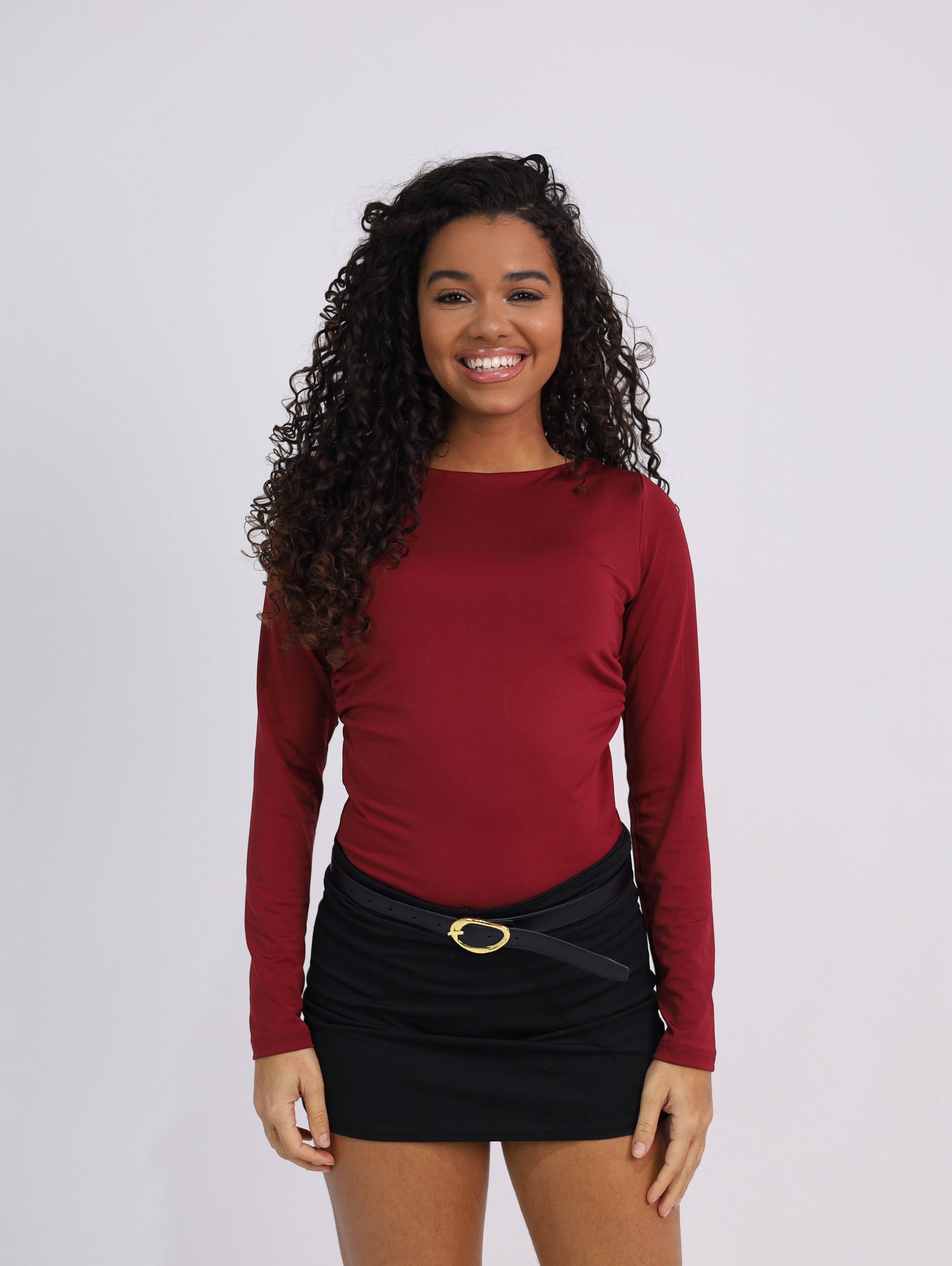 Boatneck Side-Ruched Top