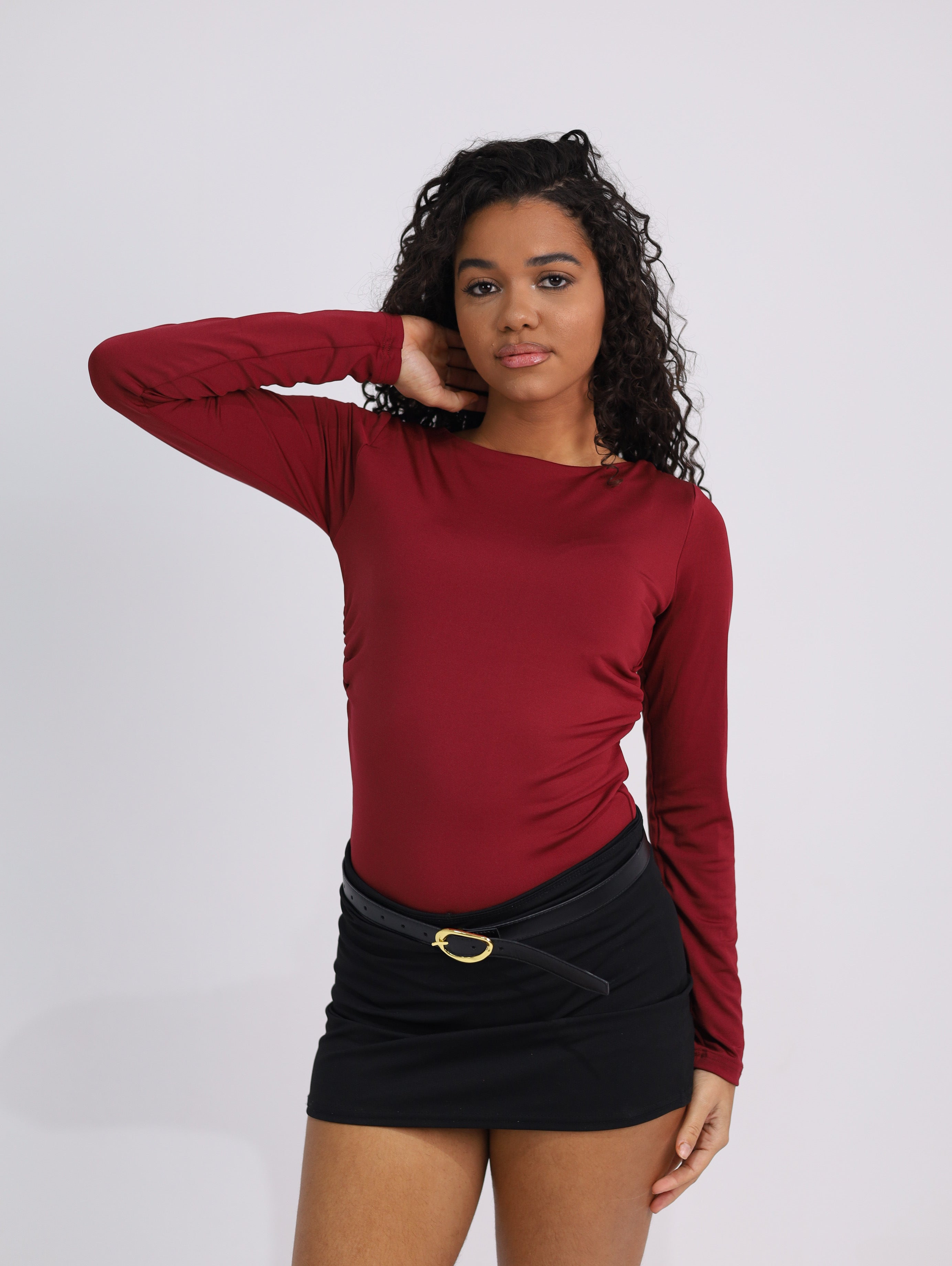 Boatneck Side-Ruched Top